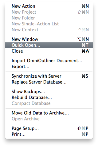 OmniFocus Quick Open shortcut changed